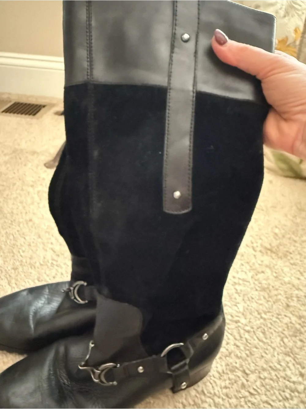 Black Women's Etienne Aigner Knee-High Leather & Suede Riding Boots